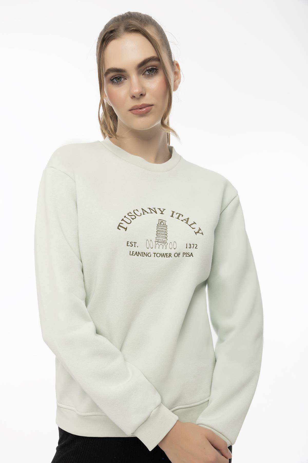 Kadın Tuscany İtaly Nakışlı Sweatshirt Mint