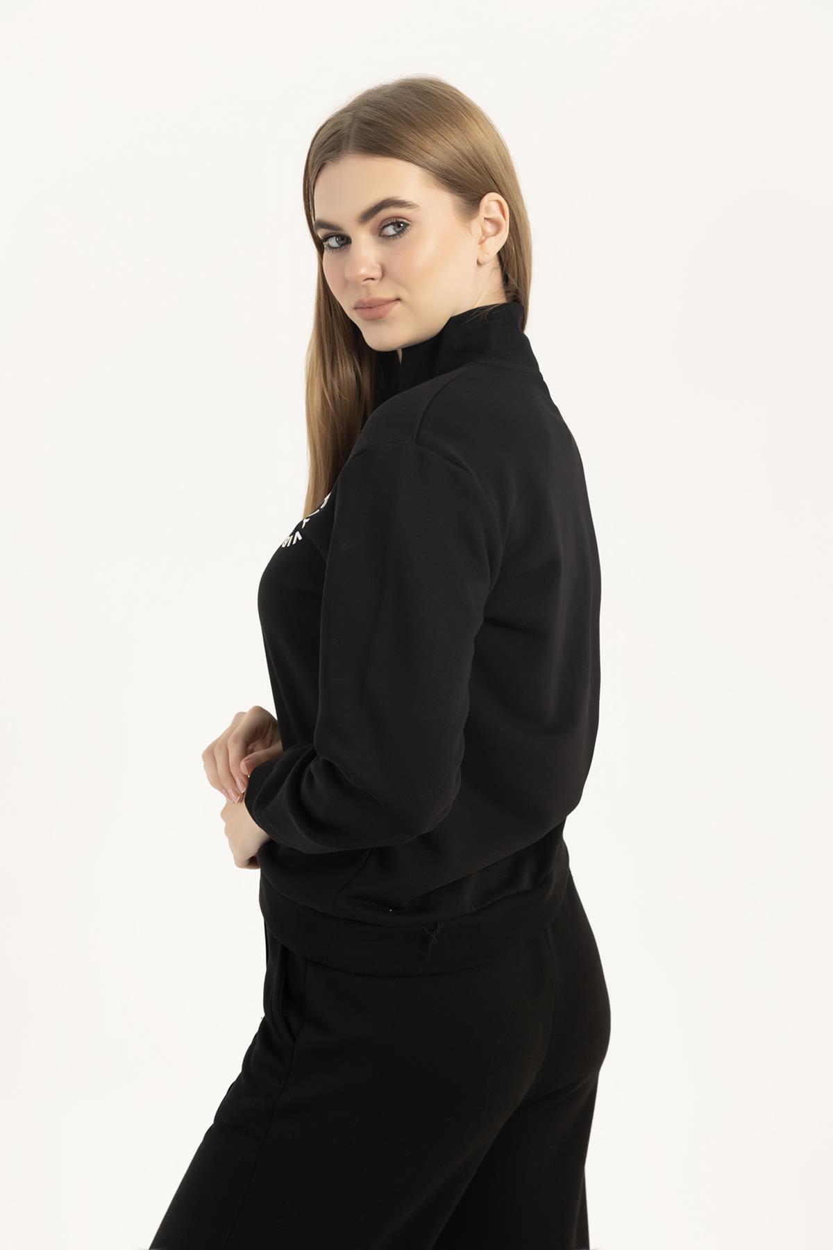 Kadın Yarım Fermuarlı Dik Yaka Sweatshirt Siyah