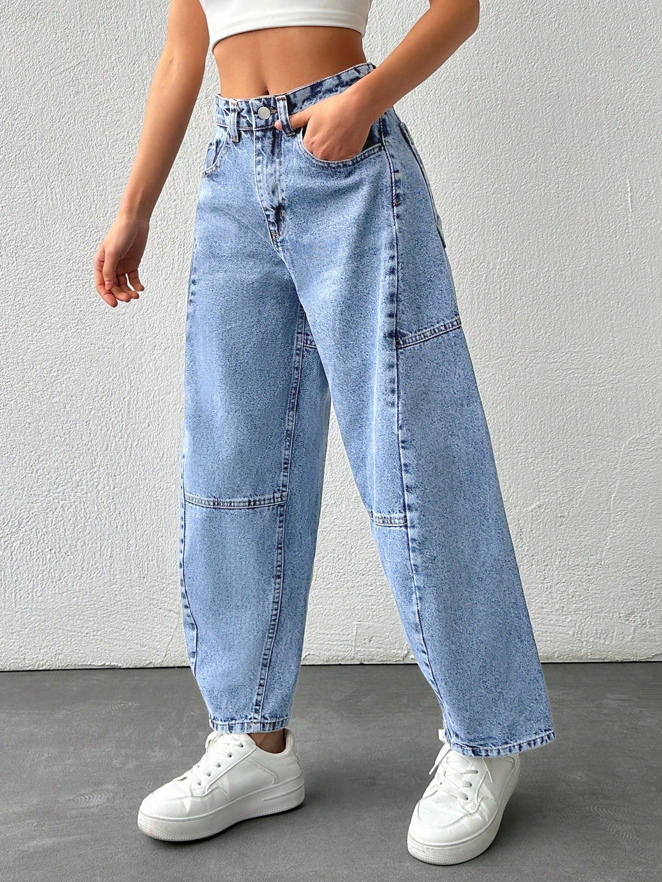 Kadın Yüksek Bel Balloon Fit Açık Mavi Denim Jean Pantolon