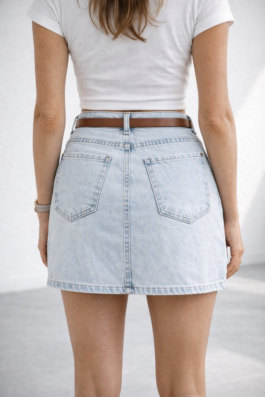 Kadın Yüksek Bel Mini Denim Etek Açık Mavi