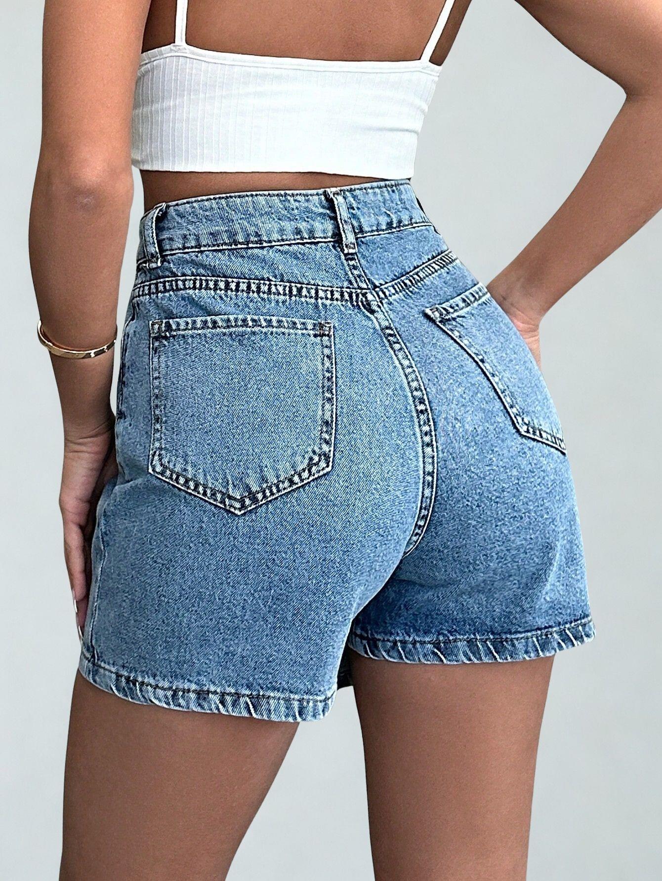 Kadın Yüksek Bel Şort Etek Denim Mavi