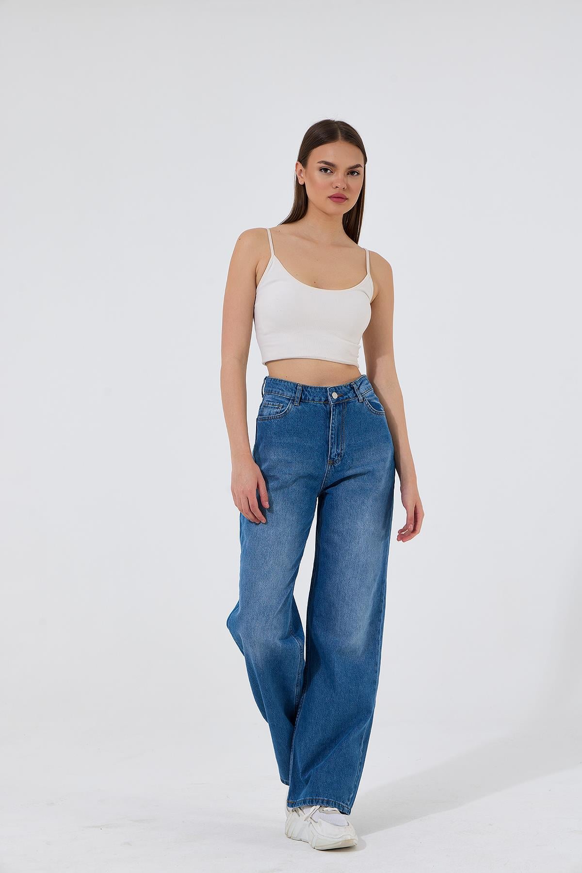 Kadın Yüksek Bel straight Fit Jean Mavi