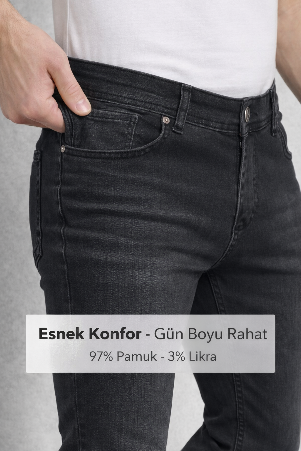 Regular Fit Likralı Erkek Denim Kot Pantolon Füme