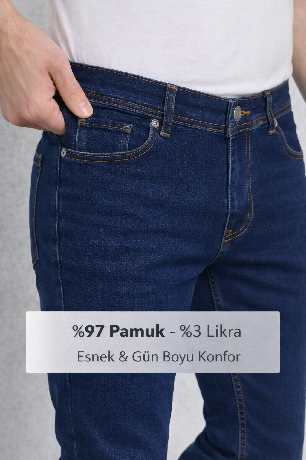 Regular Fit Likralı Erkek Denim Kot Pantolon Lacivert