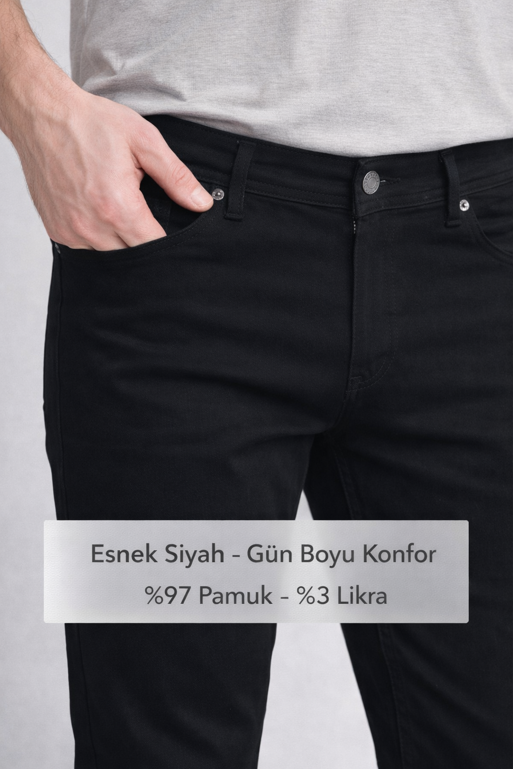 Regular Fit Likralı Erkek Denim Kot Pantolon Siyah