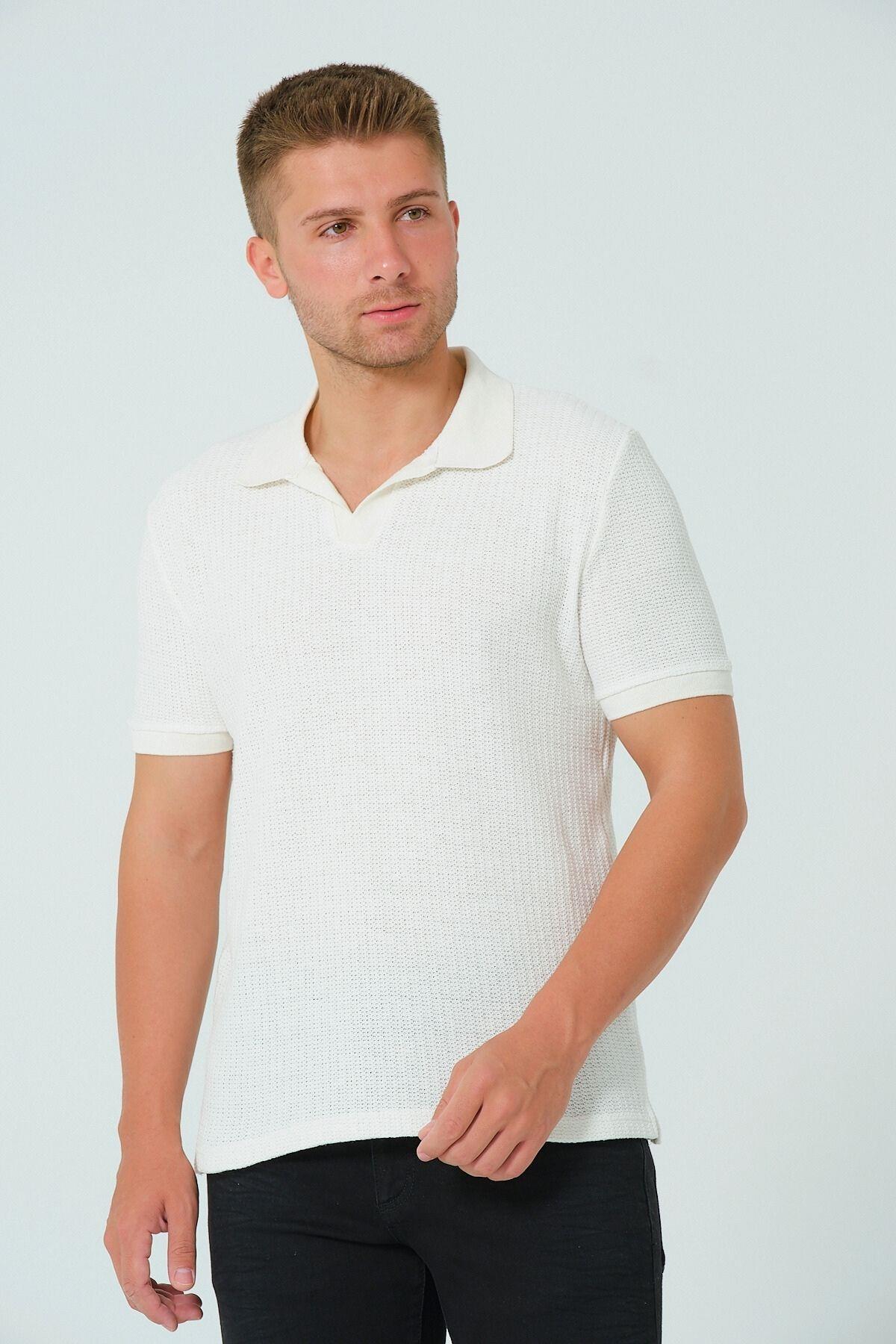 Regular Fit Polo Yaka Tişört Ekru
