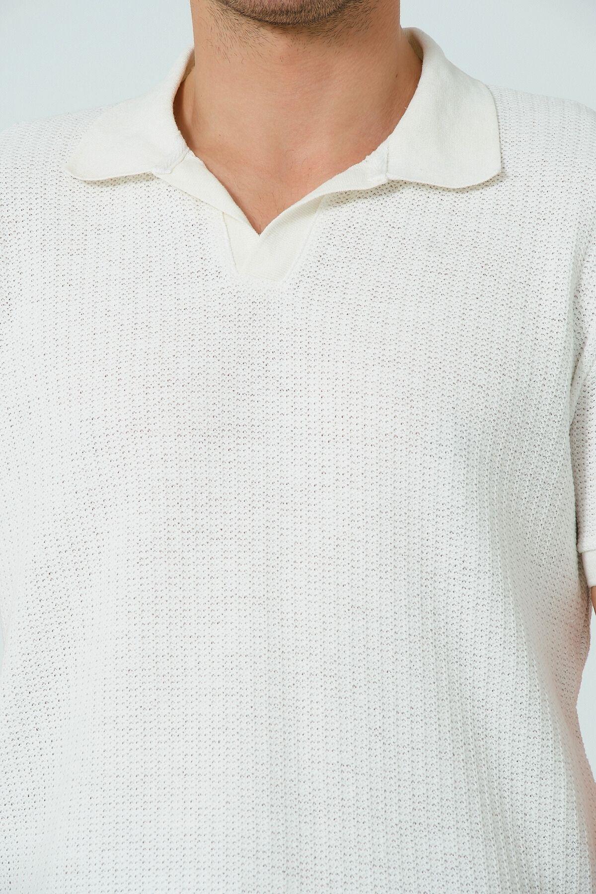 Regular Fit Polo Yaka Tişört Ekru
