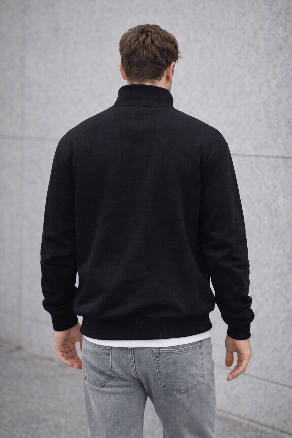 Unisex Yarım Fermuarlı Dik Yaka Regular Fit Basic Siyah Sweatshirt