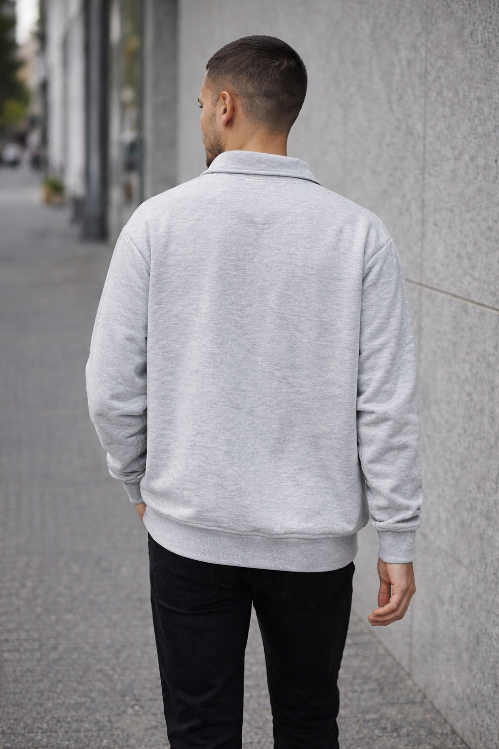 Unisex Yarım Fermuarlı Dik Yaka Regular Fit Basic Gri Sweatshirt