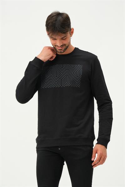 Erkek Baskılı Sweatshirt  Siyah