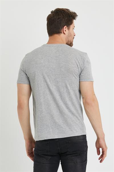 Erkek Baskılı T-shirt Gri Melanj