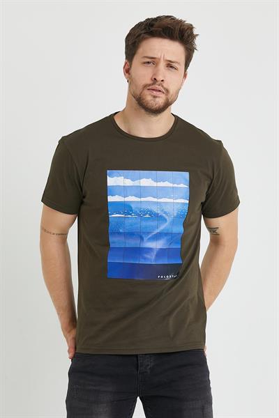 Erkek Baskılı T-shirt Haki