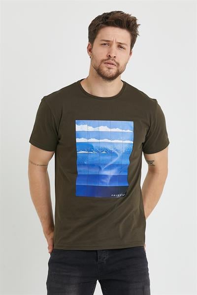 Erkek Baskılı T-shirt Haki
