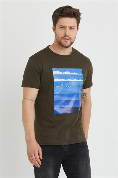 Erkek Baskılı T-shirt Haki