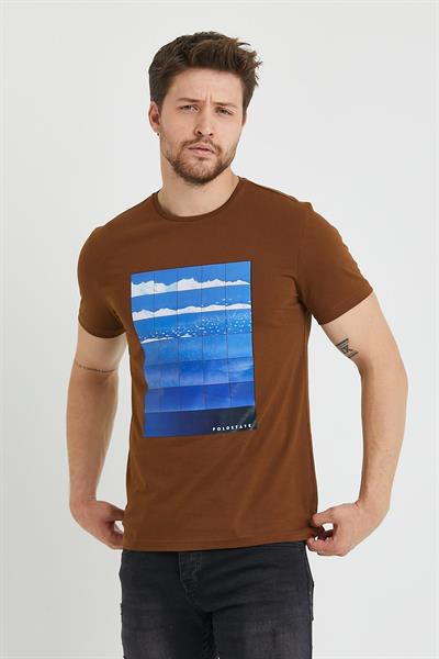 Erkek Baskılı T-shirt Hardal