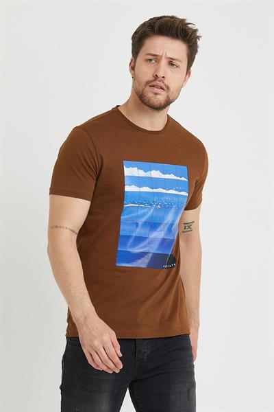 Erkek Baskılı T-shirt Hardal