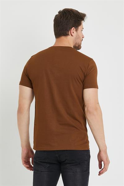 Erkek Baskılı T-shirt Hardal