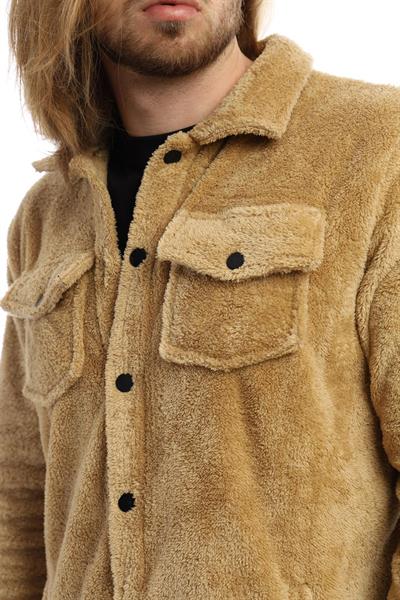 Erkek Oversize Çıt Çıt Kapamalı Cepli Peluş Kahverengi Ceket