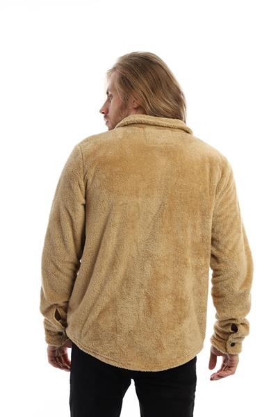 Erkek Oversize Çıt Çıt Kapamalı Cepli Peluş Kahverengi Ceket