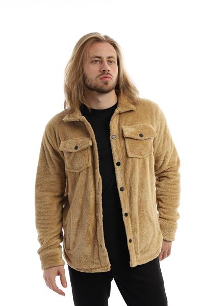 Erkek Oversize Çıt Çıt Kapamalı Cepli Peluş Kahverengi Ceket