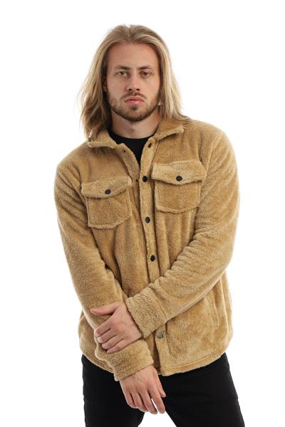 Erkek Oversize Çıt Çıt Kapamalı Cepli Peluş Kahverengi Ceket