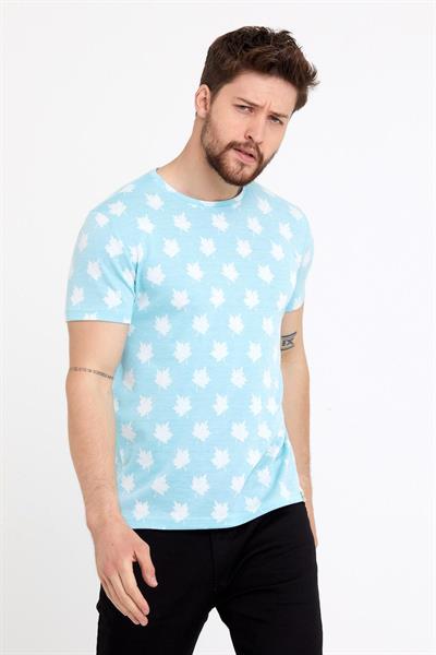 Erkek Jakarlı Basic T-shirt Mavi