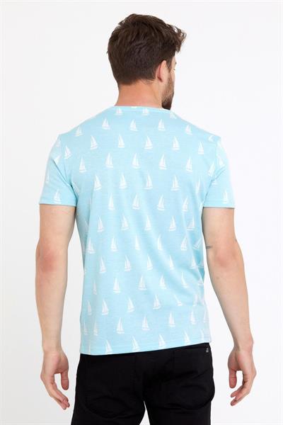 Erkek Jakarlı Basic T-shirt Mavi
