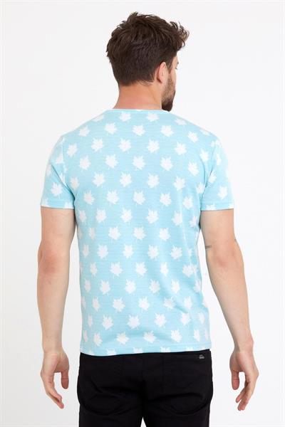 Erkek Jakarlı Basic T-shirt Mavi