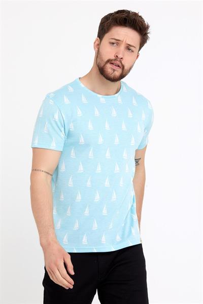 Erkek Jakarlı Basic T-shirt Mavi
