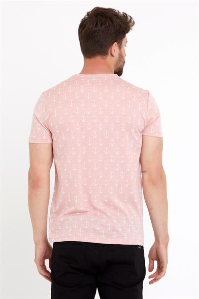 Erkek Jakarlı Basic T-shirt Pembe