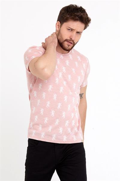 Erkek Jakarlı Basic T-shirt Pembe