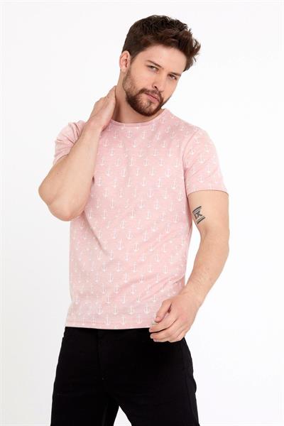 Erkek Jakarlı Basic T-shirt Pembe