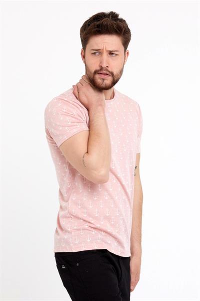 Erkek Jakarlı Basic T-shirt Pembe