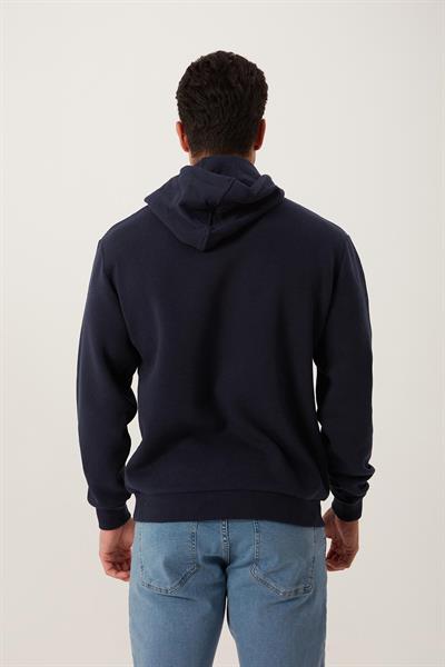 Erkek Kapüşonlu Kanguru Cep 3 İplik Sweatshirt Lacivert