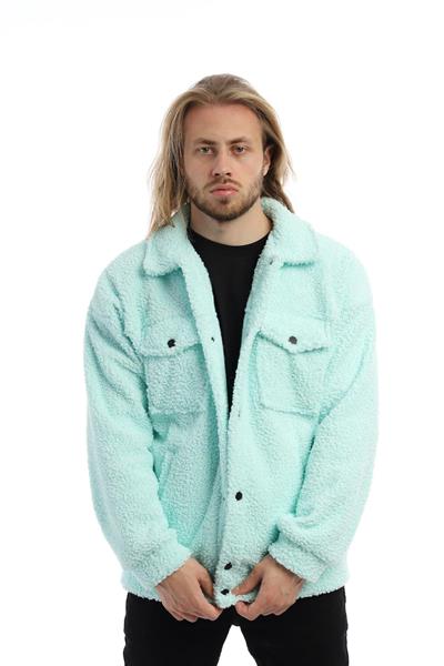 Erkek Oversize Çıt Çıt Kapamalı Cepli Mint Peluş Ceket