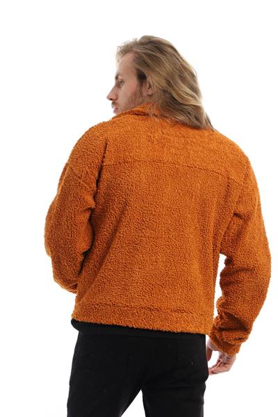 Erkek Oversize Çıt Çıt Kapamalı Cepli Tarçın Peluş Ceket