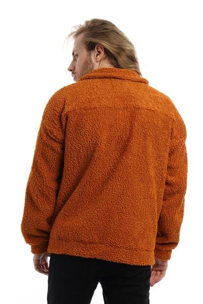 Erkek Oversize Çıt Çıt Kapamalı Cepli Tarçın Peluş Ceket