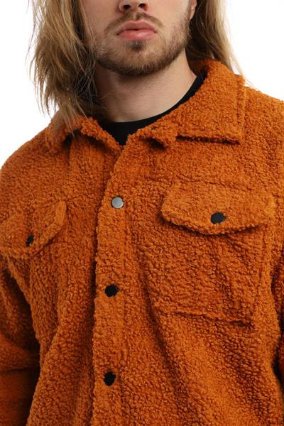 Erkek Oversize Çıt Çıt Kapamalı Cepli Tarçın Peluş Ceket