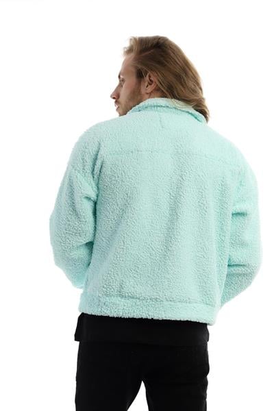 Erkek Oversize Çıt Çıt Kapamalı Cepli Mint Peluş Ceket