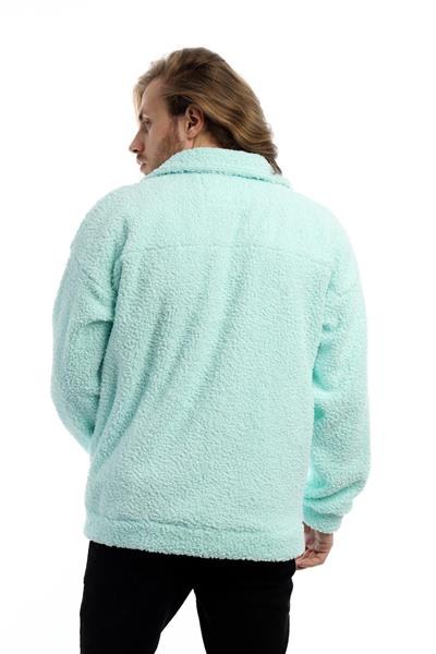 Erkek Oversize Çıt Çıt Kapamalı Cepli Mint Peluş Ceket