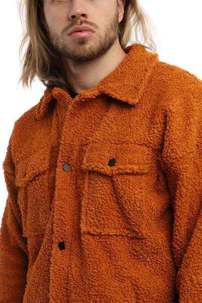 Erkek Oversize Çıt Çıt Kapamalı Cepli Tarçın Peluş Ceket