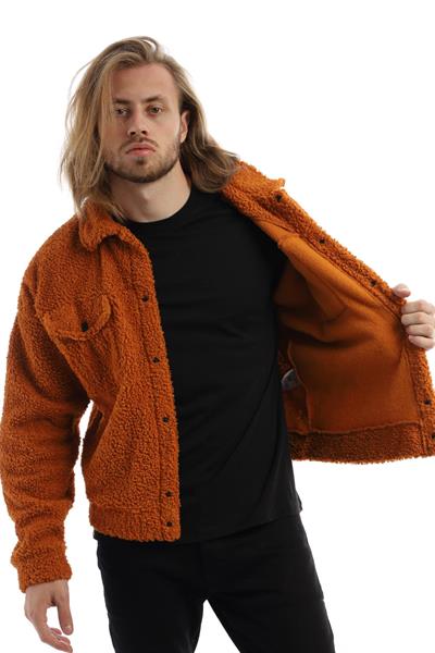 Erkek Oversize Çıt Çıt Kapamalı Cepli Tarçın Peluş Ceket