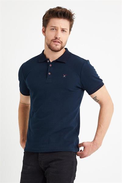 Erkek Nakışlı Polo Yaka T-shirt  Lacivert