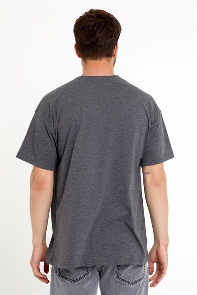 Erkek Oversize Baskılı T-shirt Antrasit