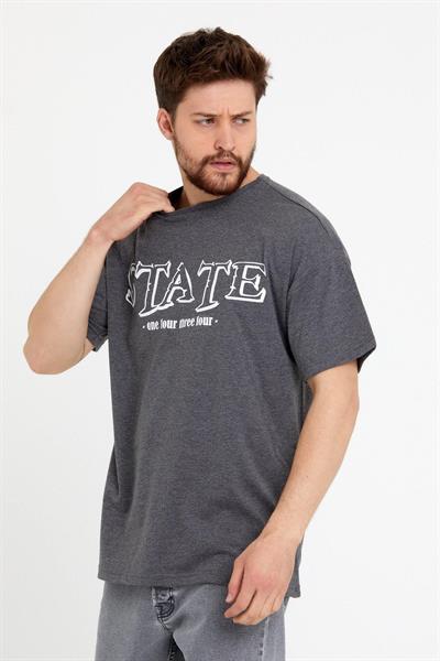 Erkek Oversize Baskılı T-shirt Antrasit