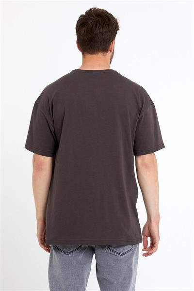 Erkek Oversize Baskılı T-shirt Kahverengi