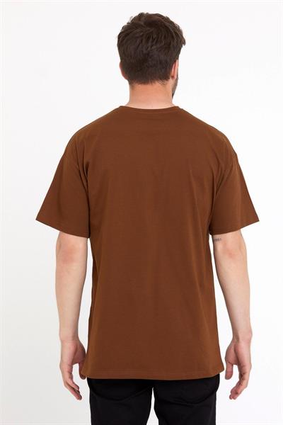 Erkek Oversize Baskılı T-shirt Taba