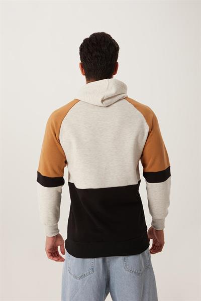 Erkek 3 İplik Pamuklu İçi Polarlı 3 Renkli Oversize Baskılı Kapüşonlu Gri Sweatshirt