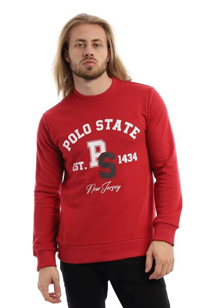 Erkek 3 İplik Pamuklu Baskılı Regular Fit Basic Bisiklet Yaka Kırmızı Sweatshirt