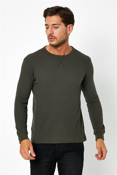 Erkrk Waffle Özel Dokulu Kumaş Standart Fit Uzun Kollu Basic T-shirt